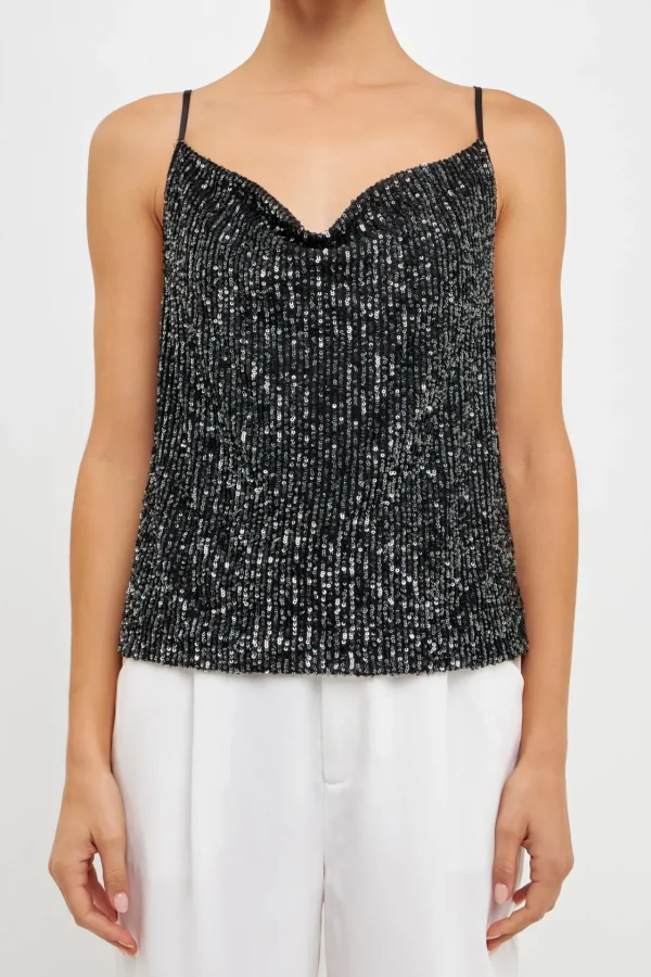 ENDLESS ROSE Tops*- Sequins Cowl Neck Top