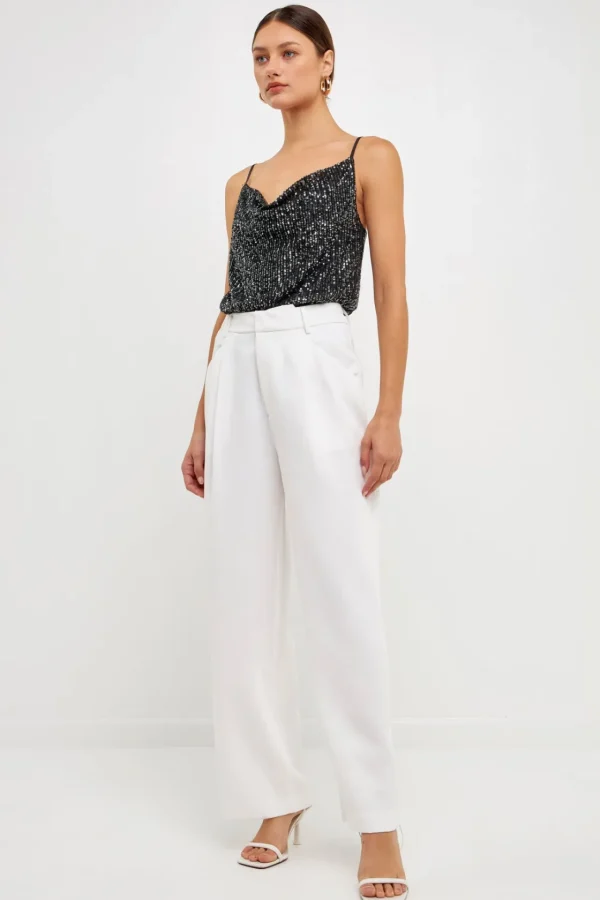 ENDLESS ROSE Tops*- Sequins Cowl Neck Top