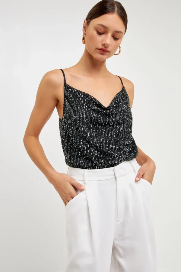 ENDLESS ROSE Tops*- Sequins Cowl Neck Top