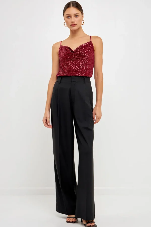 ENDLESS ROSE Tops*- Sequins Cowl Neck Top