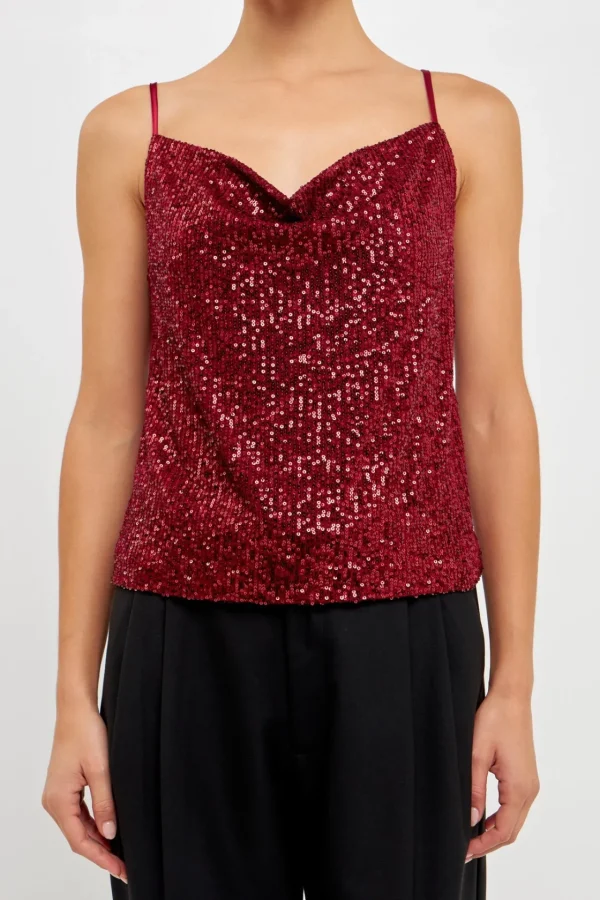 ENDLESS ROSE Tops*- Sequins Cowl Neck Top