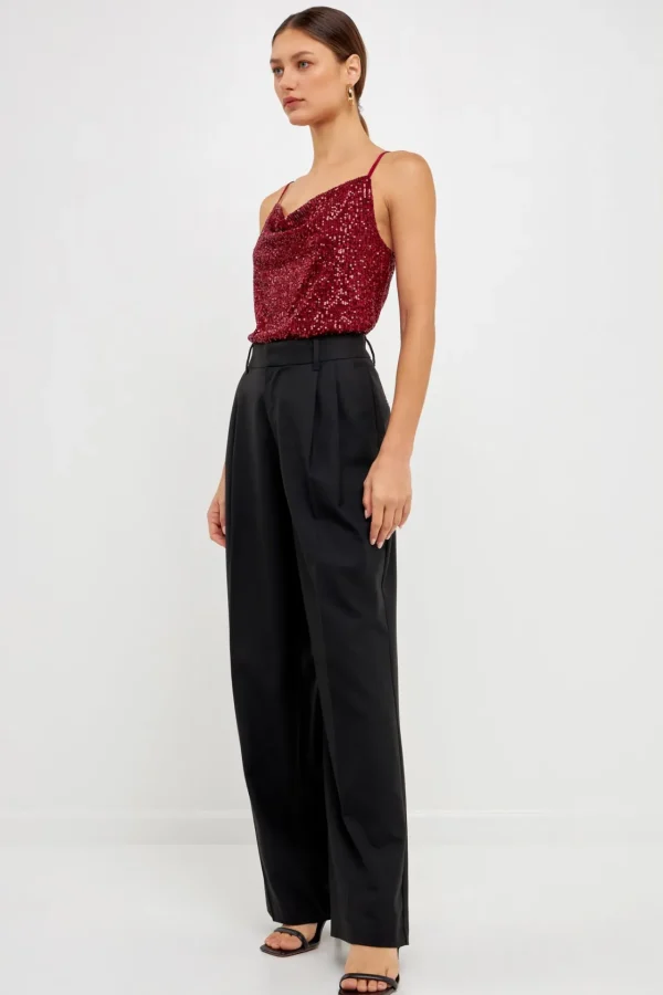 ENDLESS ROSE Tops*- Sequins Cowl Neck Top