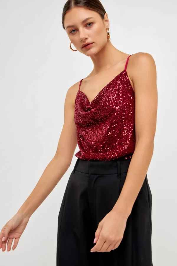 ENDLESS ROSE Tops*- Sequins Cowl Neck Top