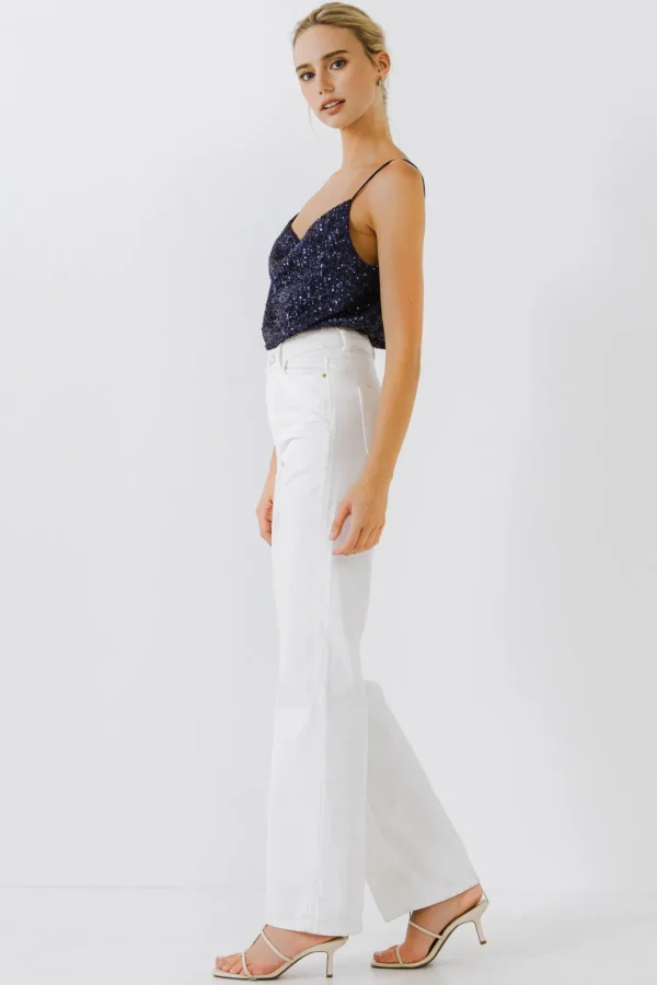 ENDLESS ROSE Tops*- Sequins Cowl Neck Top