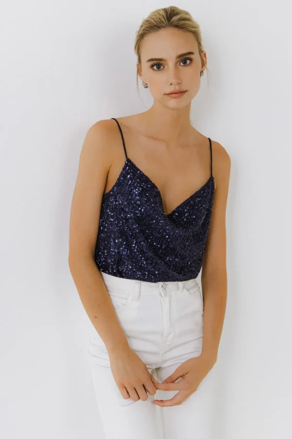 ENDLESS ROSE Tops*- Sequins Cowl Neck Top