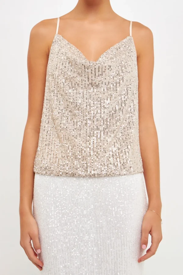 ENDLESS ROSE Tops*- Sequins Cowl Neck Top