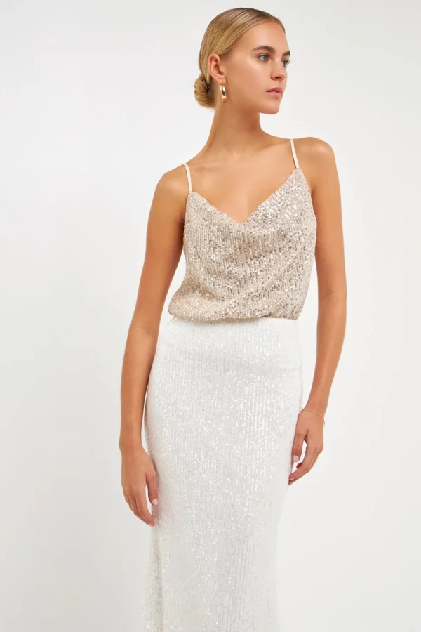 ENDLESS ROSE Tops*- Sequins Cowl Neck Top