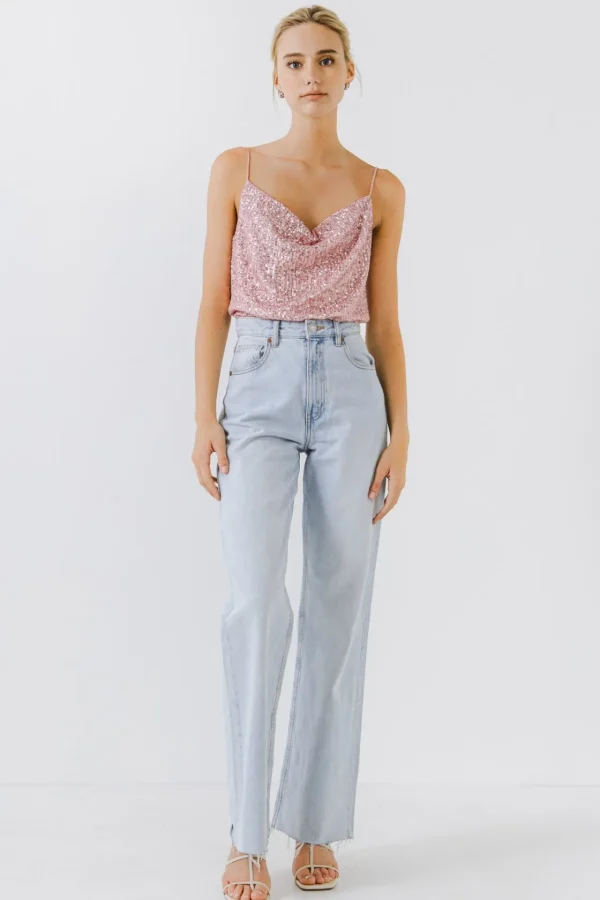 ENDLESS ROSE Tops*- Sequins Cowl Neck Top