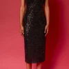 ENDLESS ROSE Tops*- Sequins Crochet Slip Dress BLACK