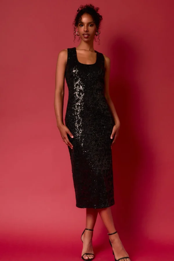 ENDLESS ROSE Tops*- Sequins Crochet Slip Dress BLACK