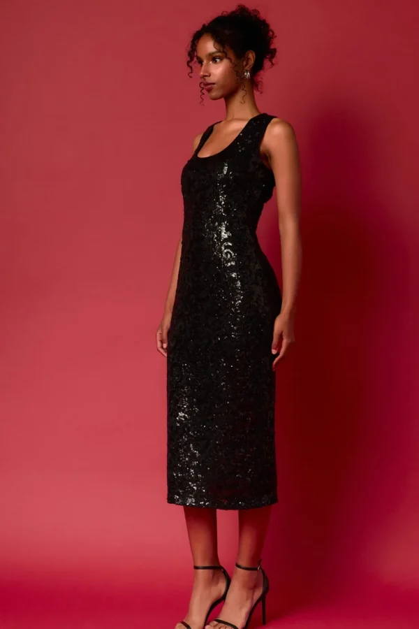 ENDLESS ROSE Tops*- Sequins Crochet Slip Dress BLACK