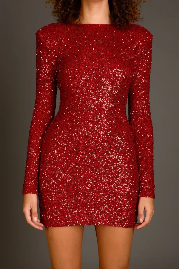 ENDLESS ROSE Tops*- Sequins Cutout Mini Dress RED