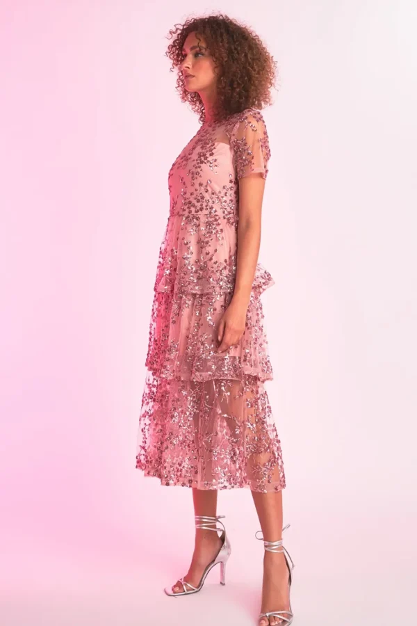 ENDLESS ROSE Tops*- Sequins Embroidered Maxi Dress PINK