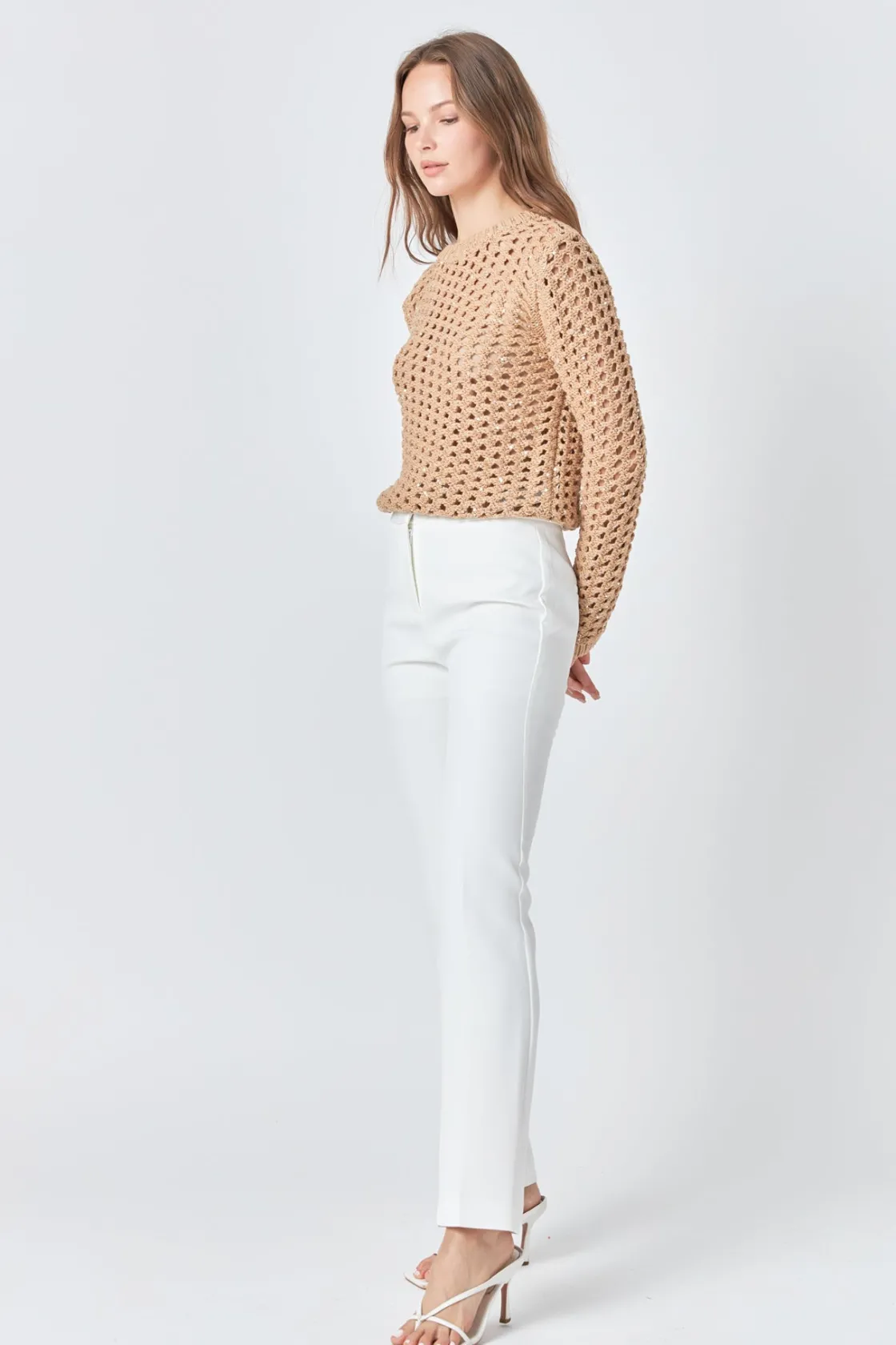 endless_rose__sequins_kni_1.webp ENDLESS ROSE Tops*- Sequins Knit Long Sleeve Top BEIGE