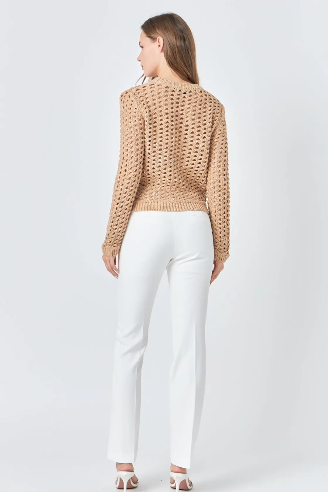 endless_rose__sequins_kni_2.webp ENDLESS ROSE Tops*- Sequins Knit Long Sleeve Top BEIGE