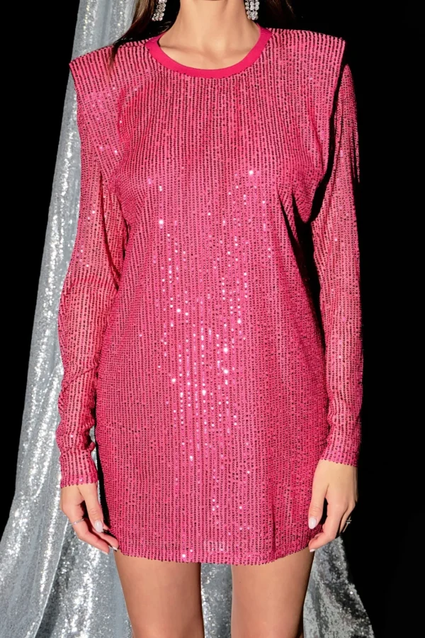 ENDLESS ROSE Tops*- Sequins Long Sleeve Shift Mini Dress