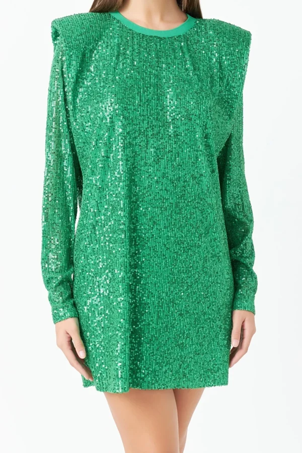 ENDLESS ROSE Tops*- Sequins Long Sleeve Shift Mini Dress
