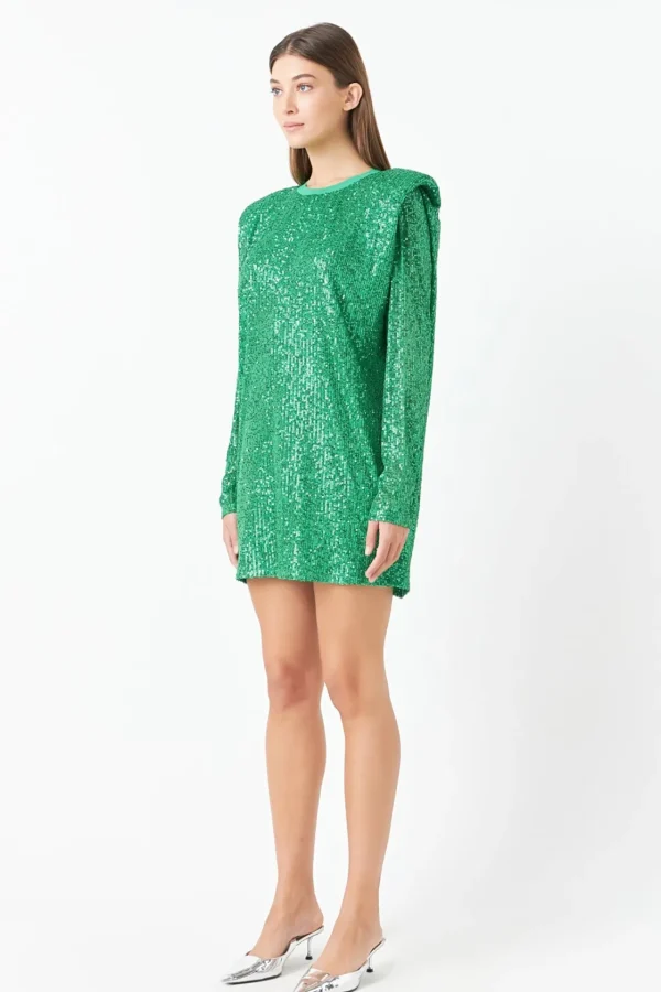 ENDLESS ROSE Tops*- Sequins Long Sleeve Shift Mini Dress