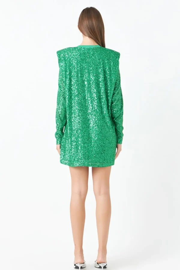 ENDLESS ROSE Tops*- Sequins Long Sleeve Shift Mini Dress