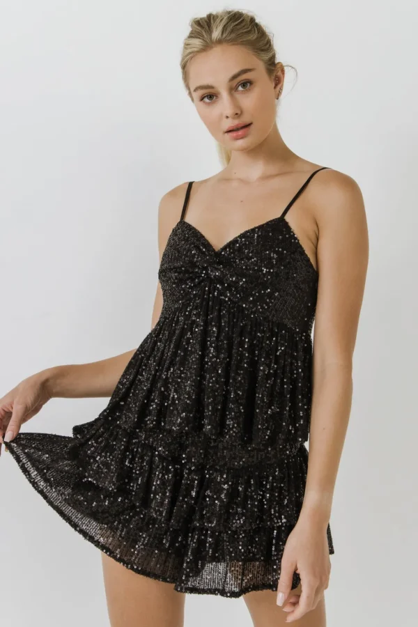 ENDLESS ROSE Tops*- Sequins Ruffled Skorts