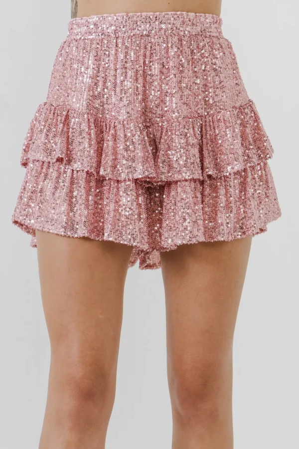 ENDLESS ROSE Tops*- Sequins Ruffled Skorts