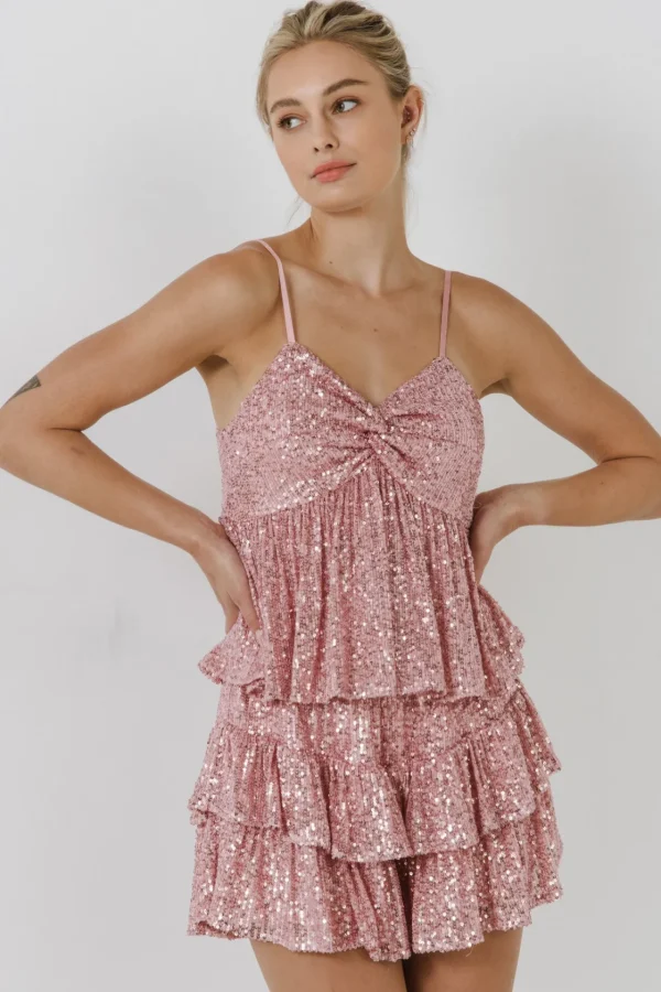 ENDLESS ROSE Tops*- Sequins Ruffled Skorts