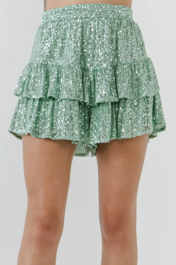 ENDLESS ROSE Tops*- Sequins Ruffled Skorts