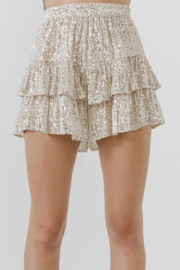 ENDLESS ROSE Tops*- Sequins Ruffled Skorts