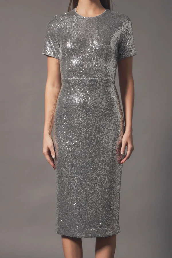 ENDLESS ROSE Tops*- Sequins Short Sleeve Maxi Dress SILVER