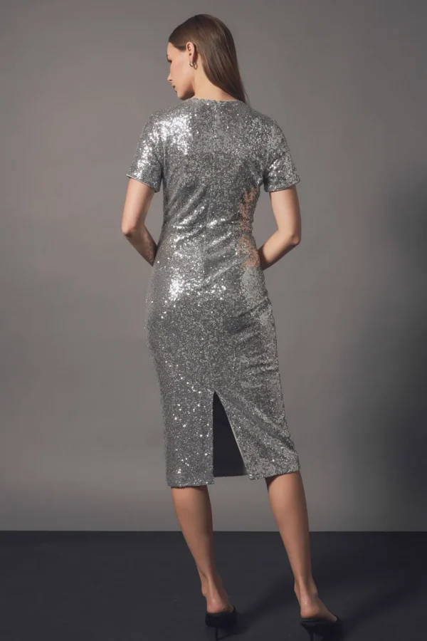 ENDLESS ROSE Tops*- Sequins Short Sleeve Maxi Dress SILVER