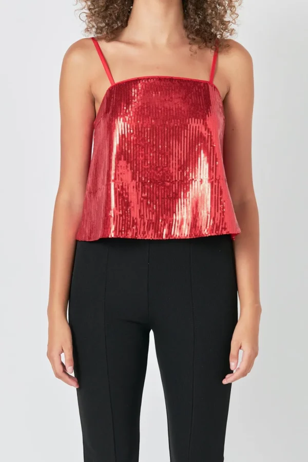 ENDLESS ROSE Tops*- Sequins Top RED