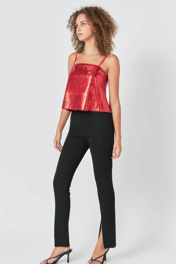 ENDLESS ROSE Tops*- Sequins Top RED