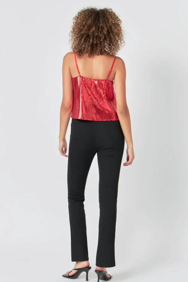 ENDLESS ROSE Tops*- Sequins Top RED