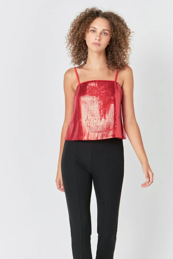 ENDLESS ROSE Tops*- Sequins Top RED