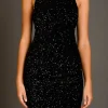 ENDLESS ROSE Tops*- Sequins Velvet Mini Dress BLACK