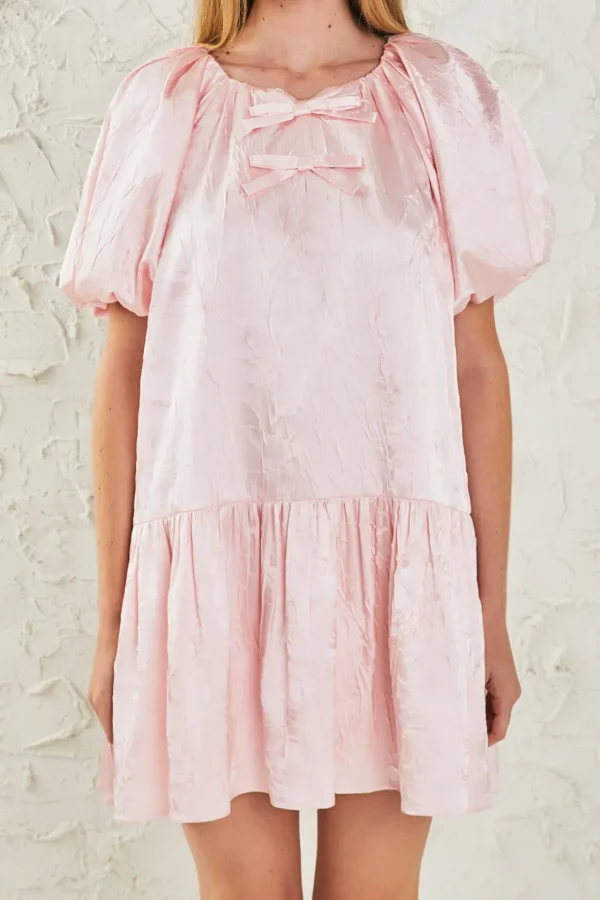 ENDLESS ROSE Tops*- Sheen Bow Detail Mini Dress PINK