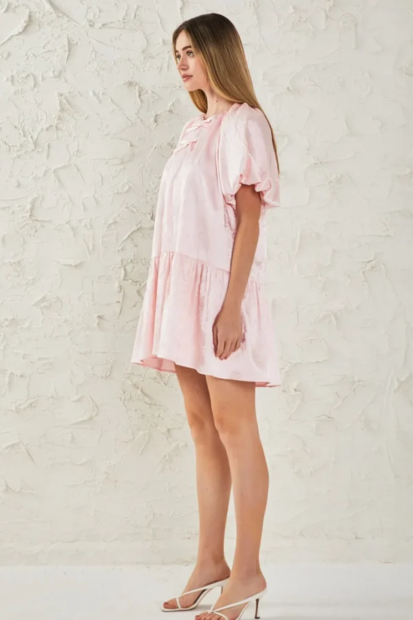 ENDLESS ROSE Tops*- Sheen Bow Detail Mini Dress PINK