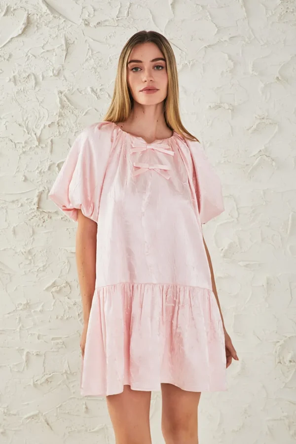 ENDLESS ROSE Tops*- Sheen Bow Detail Mini Dress PINK