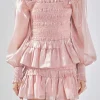 ENDLESS ROSE Tops*- Sheen Smocked Long Sleeve Mini Dress ROSE