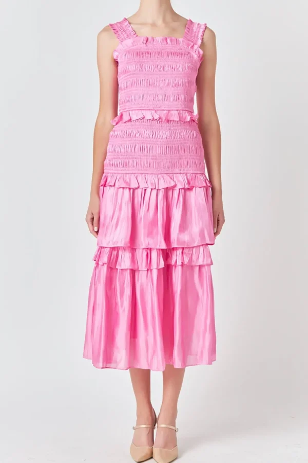 ENDLESS ROSE Tops*- Sheen Smocked Maxi Dress PINK