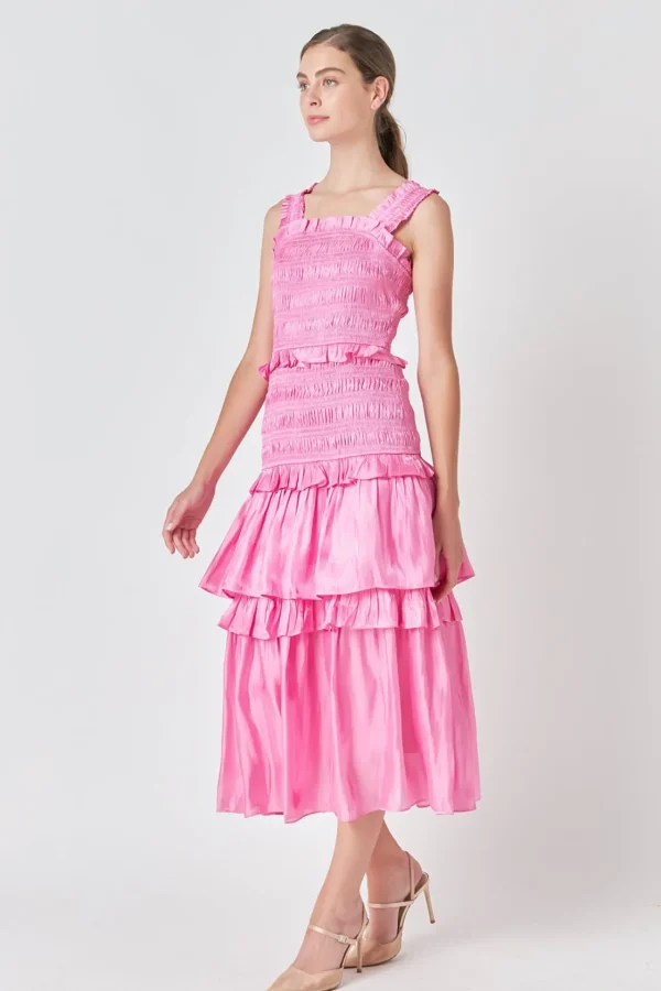 ENDLESS ROSE Tops*- Sheen Smocked Maxi Dress PINK