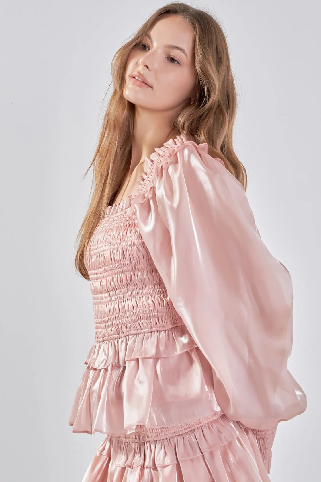 endless_rose__sheen_smock_3-1.webp ENDLESS ROSE Tops*- Sheen Smocked Long Sleeve Mini Dress ROSE