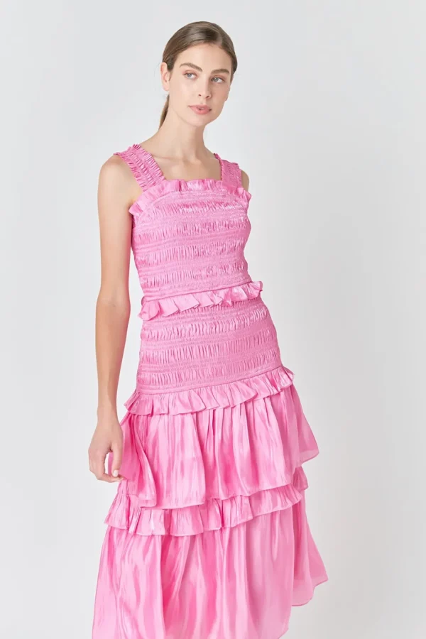 ENDLESS ROSE Tops*- Sheen Smocked Maxi Dress PINK
