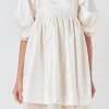 ENDLESS ROSE Tops*- Shiny Puff Sleeve Mini Dress CREAM