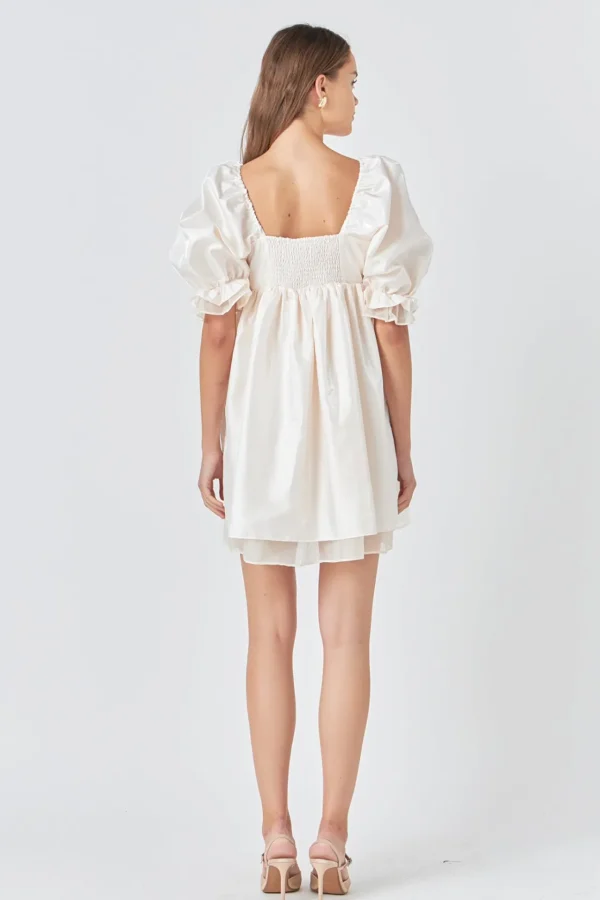 ENDLESS ROSE Tops*- Shiny Puff Sleeve Mini Dress CREAM