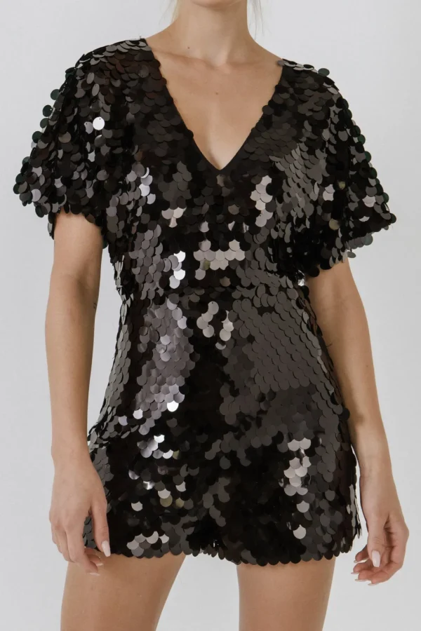ENDLESS ROSE Tops*- Short Sleeve Sequin Romper