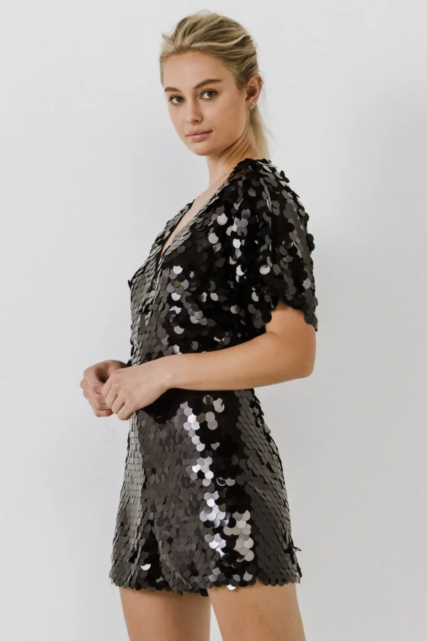 ENDLESS ROSE Tops*- Short Sleeve Sequin Romper