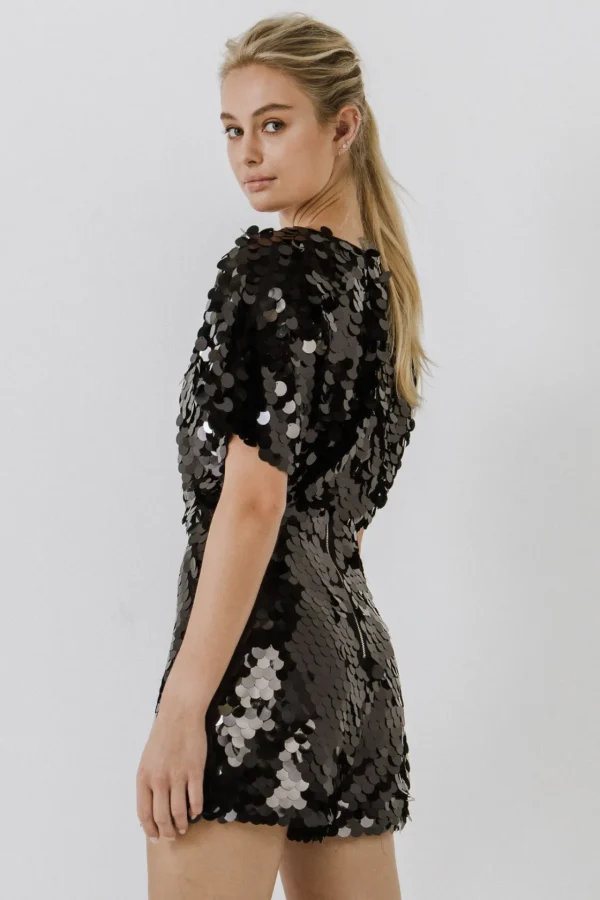 ENDLESS ROSE Tops*- Short Sleeve Sequin Romper