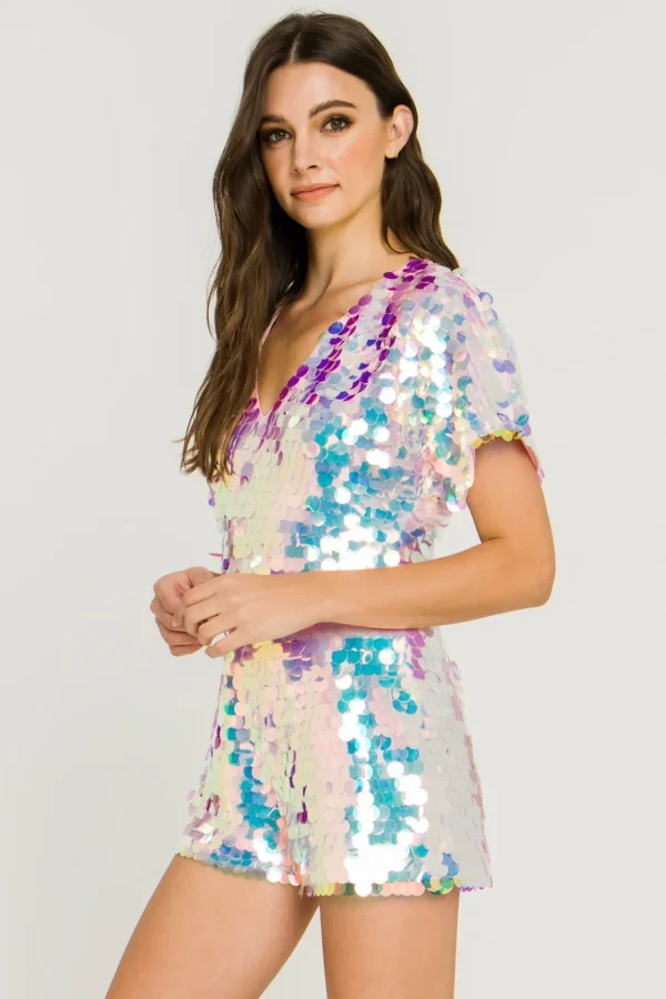 ENDLESS ROSE Tops*- Short Sleeve Sequin Romper