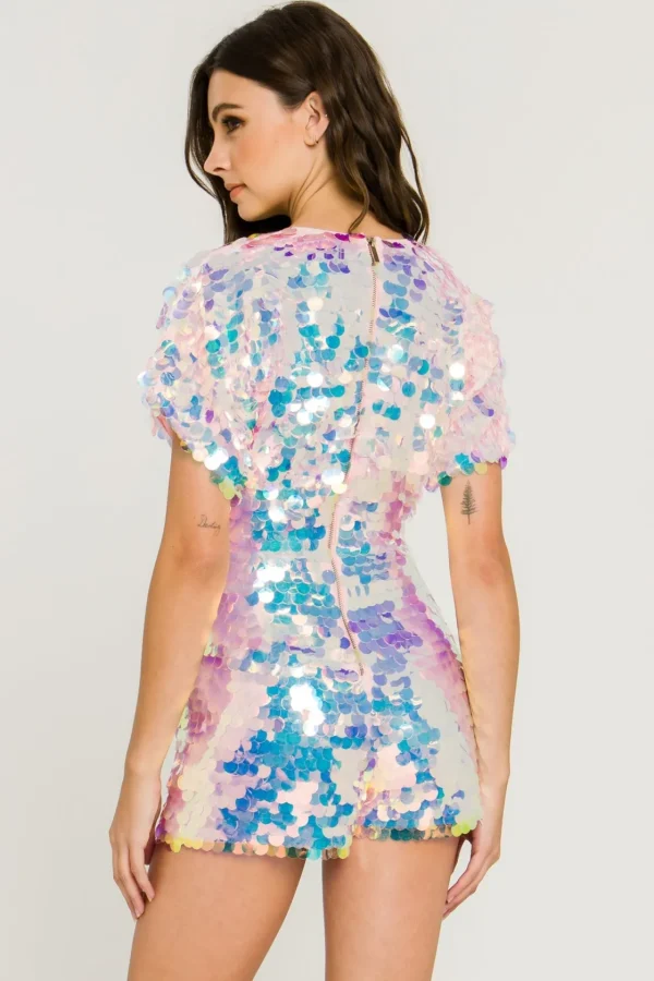 ENDLESS ROSE Tops*- Short Sleeve Sequin Romper